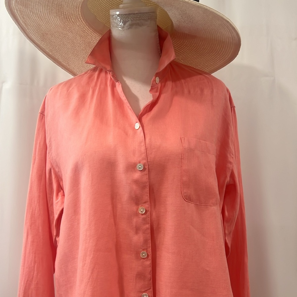 100% LINEN J. Jill Coral Button-Down Shirt